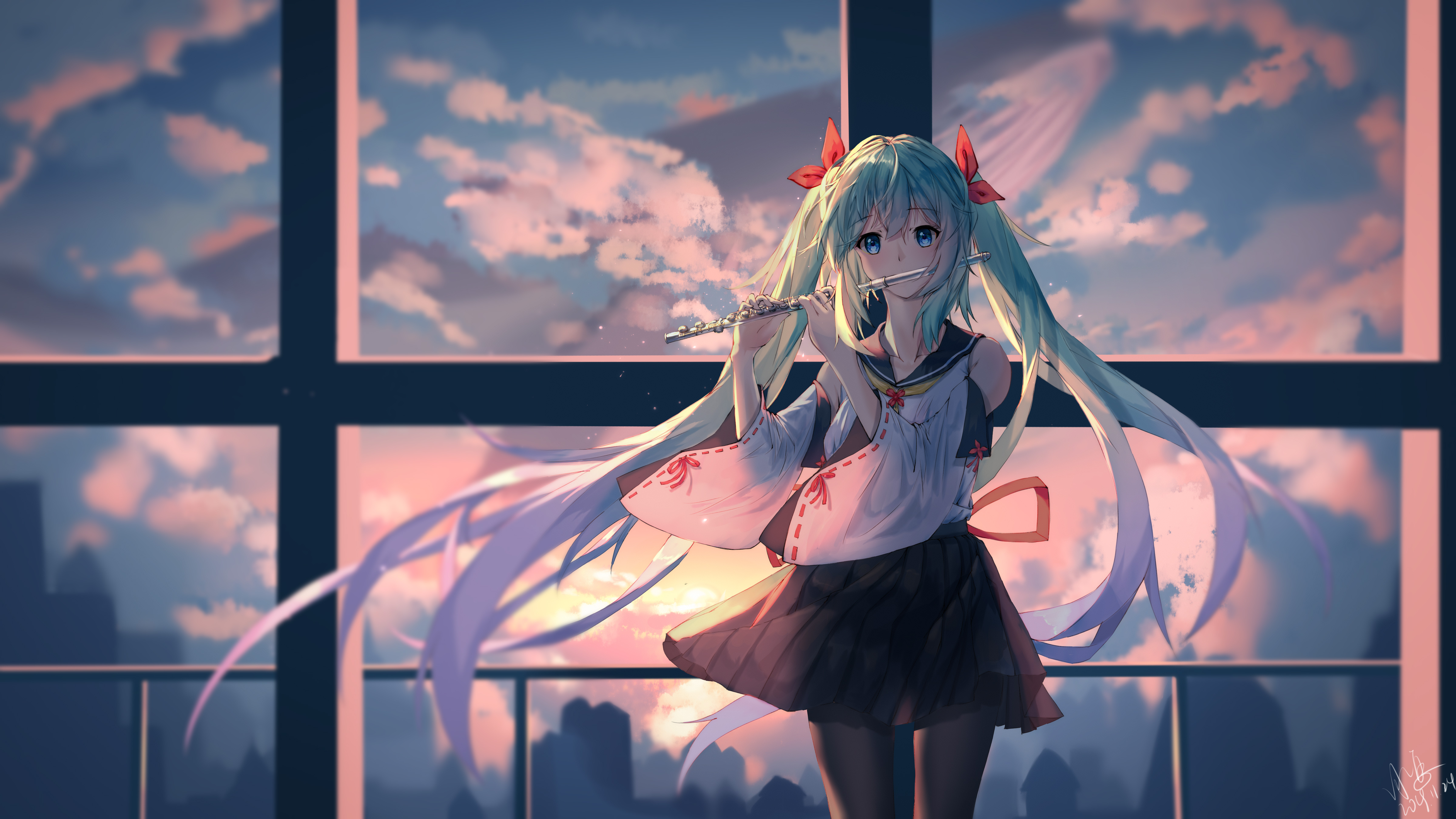 初音未来 黑裤袜  笛子