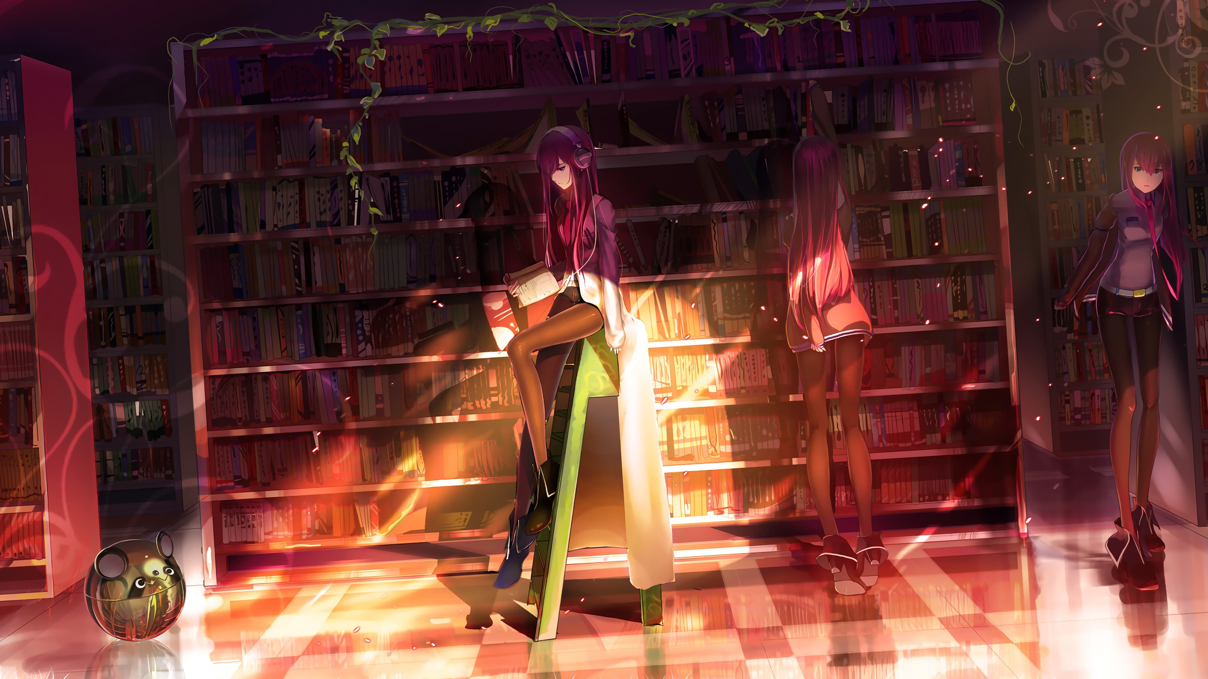 图书馆 红头发女生 阅读