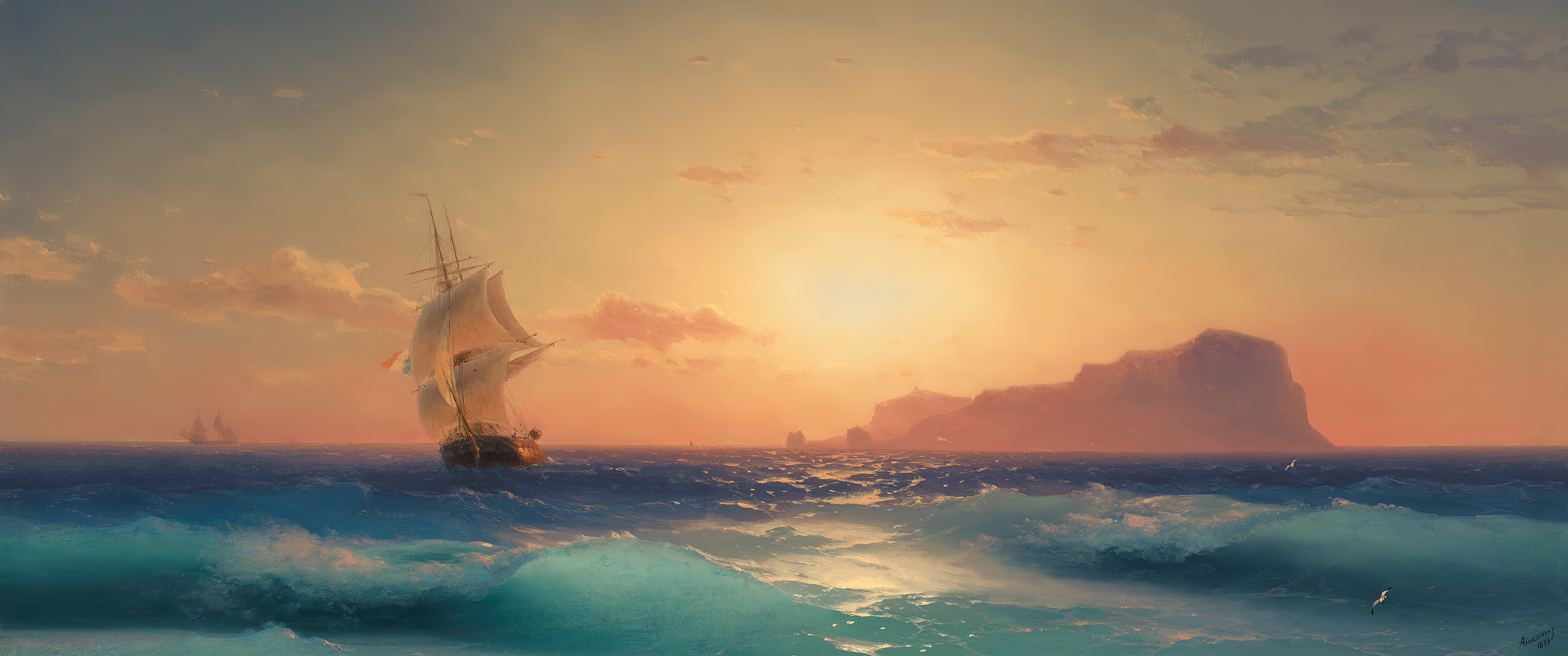 绘画 海景 帆船